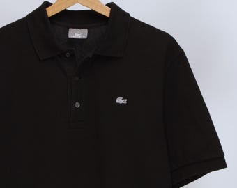 Polo LACOSTE de mezcla de algodón negro para hombre, logotipo bordado blanco, talla 7