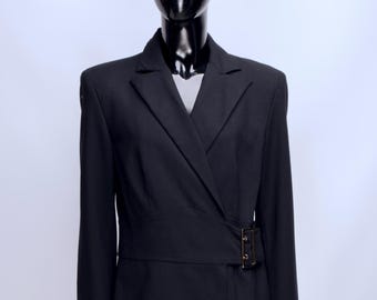 Women's GIANNI VERSACE Couture Vintage Button Buckle Black Blazer Jacket size 10 / 44