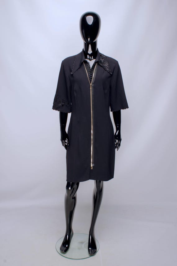 Stella McCartney, Women's STELLA McCARTNEY Black Half Sleeve Collared Pencil Sheath Dress Pockets