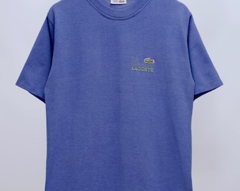 Men's LACOSTE Vintage LA Chemise Embroidered Blue Short Sleeve T-Shirt France Size M