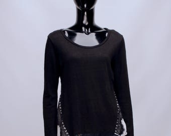 Blusa tipo túnica con encaje de manga larga en blanco y negro de SANDRO Paris para mujer