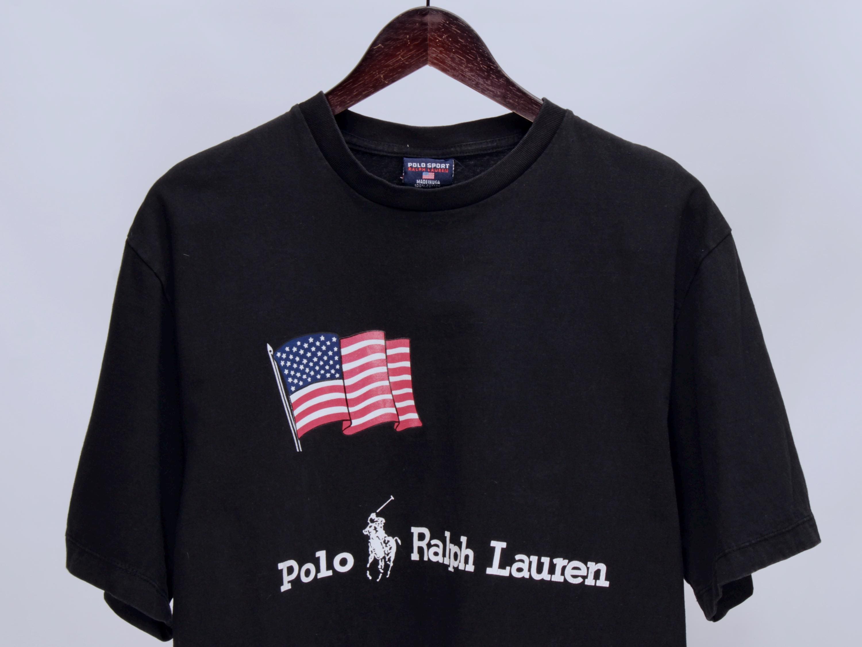 Polo Ralph Lauren ポロシャツ USA 国旗 swag sk8 Men's POLO SPORT Ralph Lauren Vintage Black Big Printed USA Flags