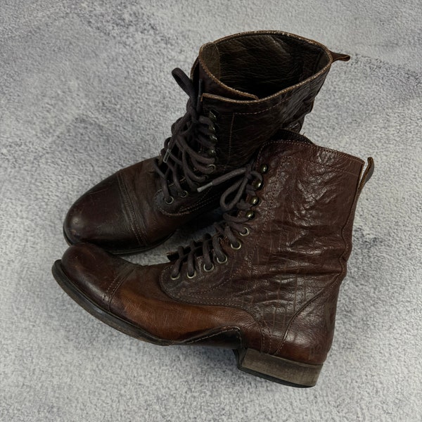 DOLCE GABBANA Vintage Leather Vero Cuoio Unisex Boots Shoes Brown Size 10