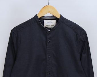 Camisa de hombre TINTORIA MATTEI 954 Japanese Story azul marino con cuello de banda y botones, talla 41 16