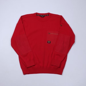 PAUL SHARK Yachting Vintage Red Wool Acrylic Pockets Maglione Italia Toppe sui gomiti