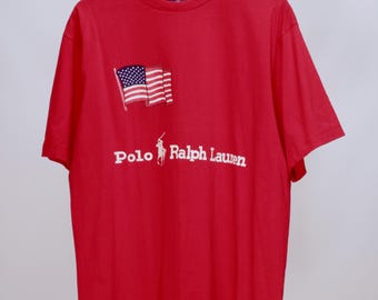 Vintage Polo Sport by Ralph Lauren T-shirt Size L Blue Big Logo