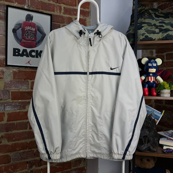 Vintage NIKE Beige Nylon Windbreaker Hood Jacket