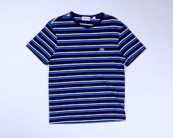 Camiseta de manga corta a rayas azul marino y blanco LACOSTE para hombre, talla 3/S, corte regular