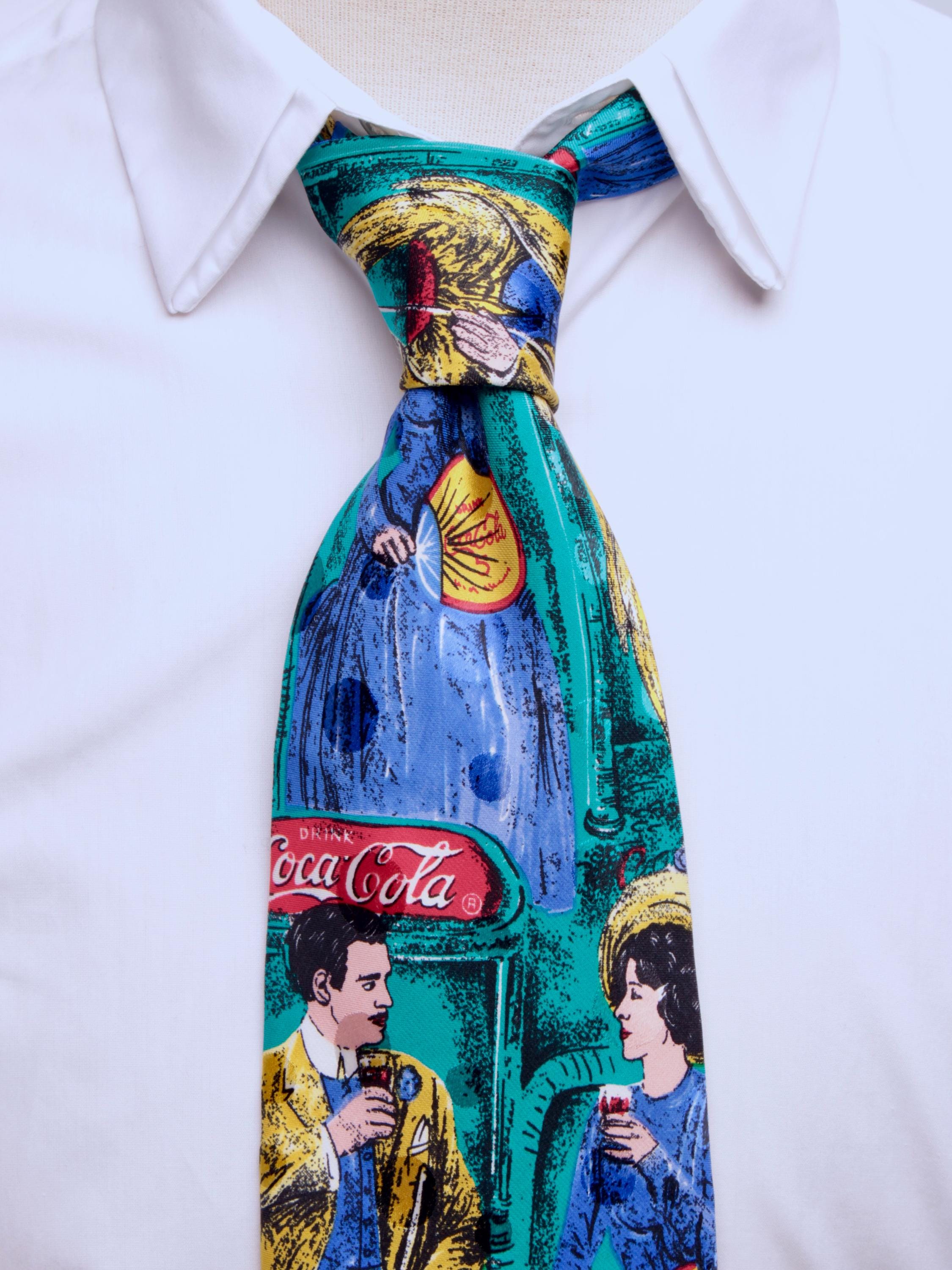 Cravate Vintage Coca Cola En Soie - Motif Bouchons De Bouteille, Rouge, Skinny