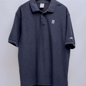 Mens NIKE Vintage Challenge Court Tennis Blue Short Sleeve Polo Shirt Dri-Fit Size L