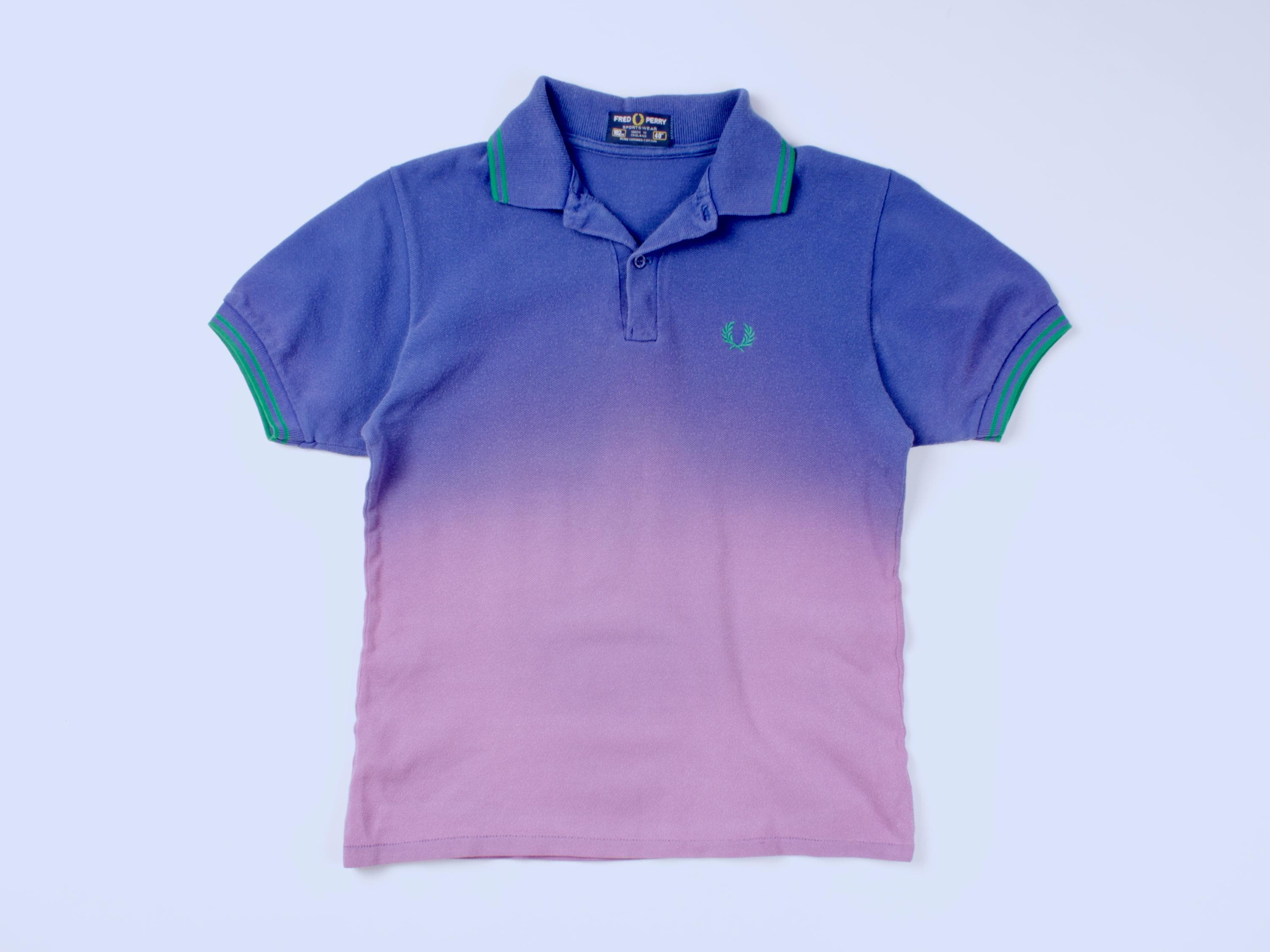 Mens FRED PERRY Vintage Dip-dye Gradient Pink Blue SS Polo Shirt