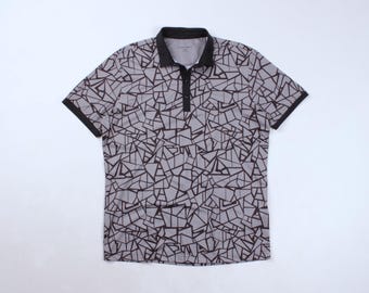 Men's GALVIN GREEN Golf Geometric Pattern Gray Short Sleeve Polo Shirt Size L