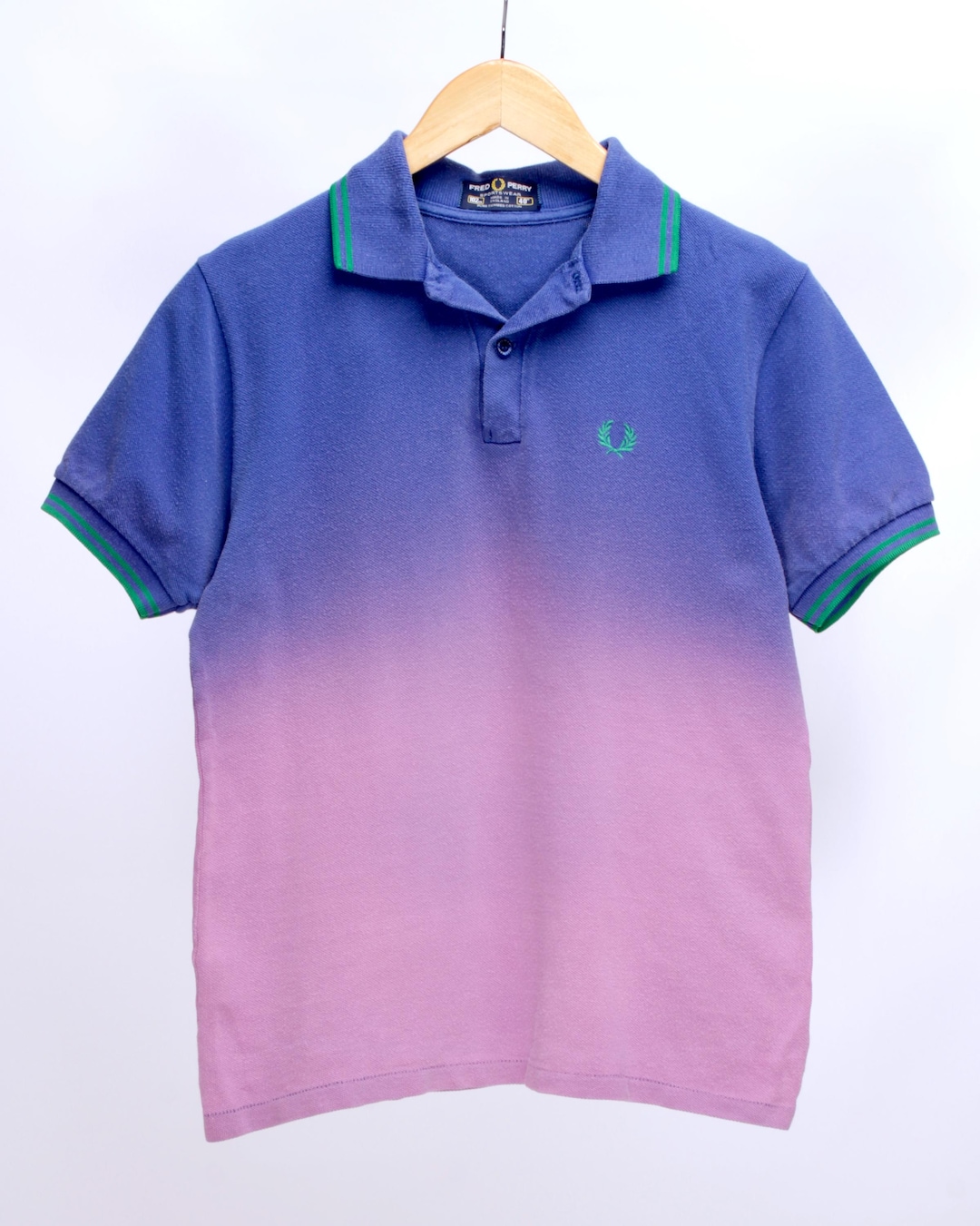 Mens FRED PERRY Vintage Dip-dye Gradient Pink Blue SS Polo Shirt