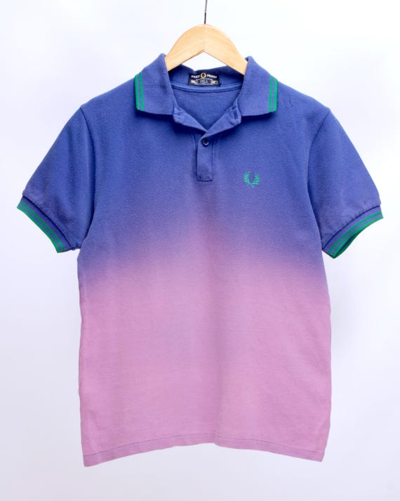 Mens FRED PERRY Vintage Dip-dye Gradient Pink Blue SS Polo Shirt