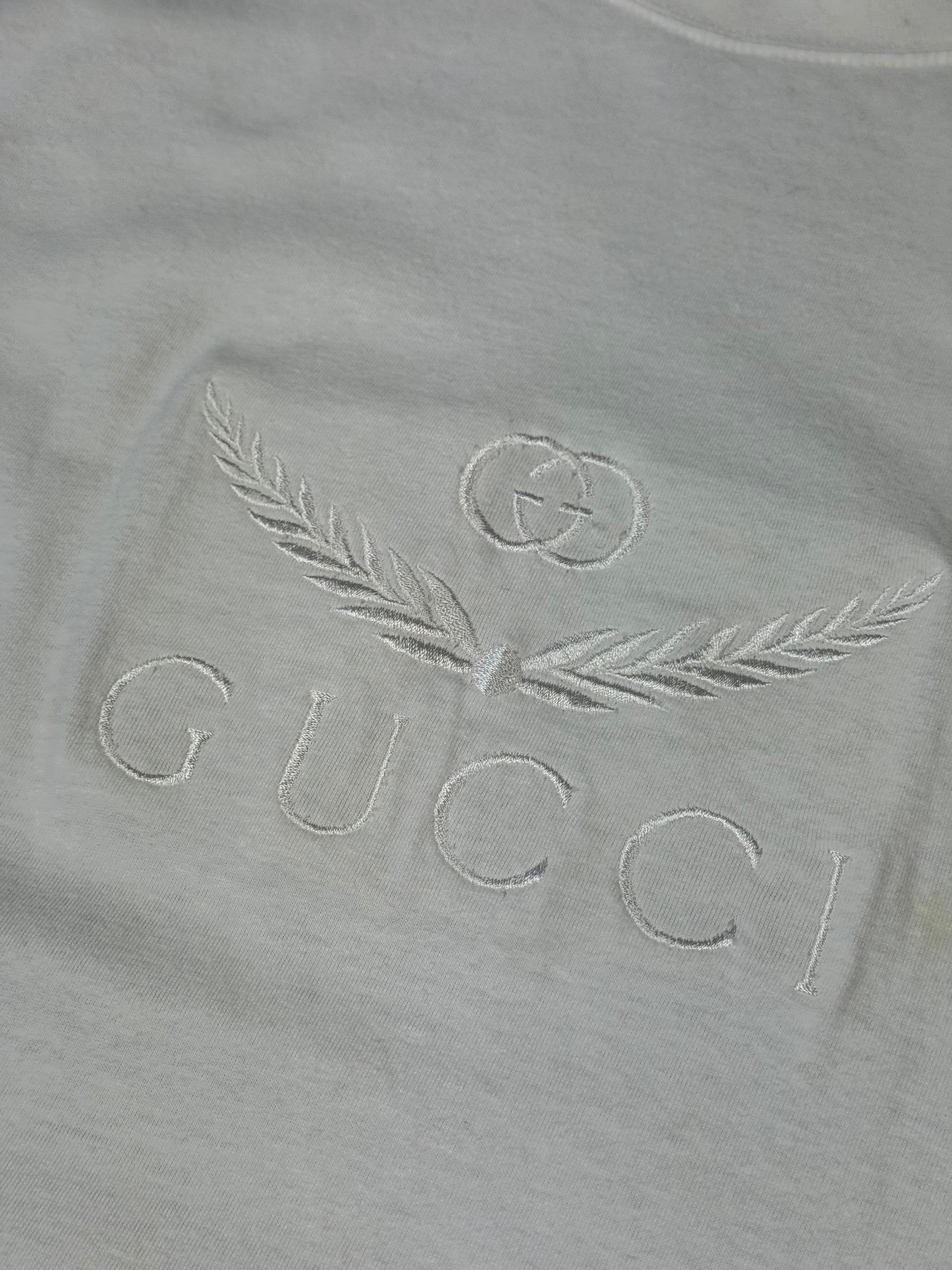 GUCCI Vintage Embroidered Big Logo GG Rare White T-shirt - Etsy