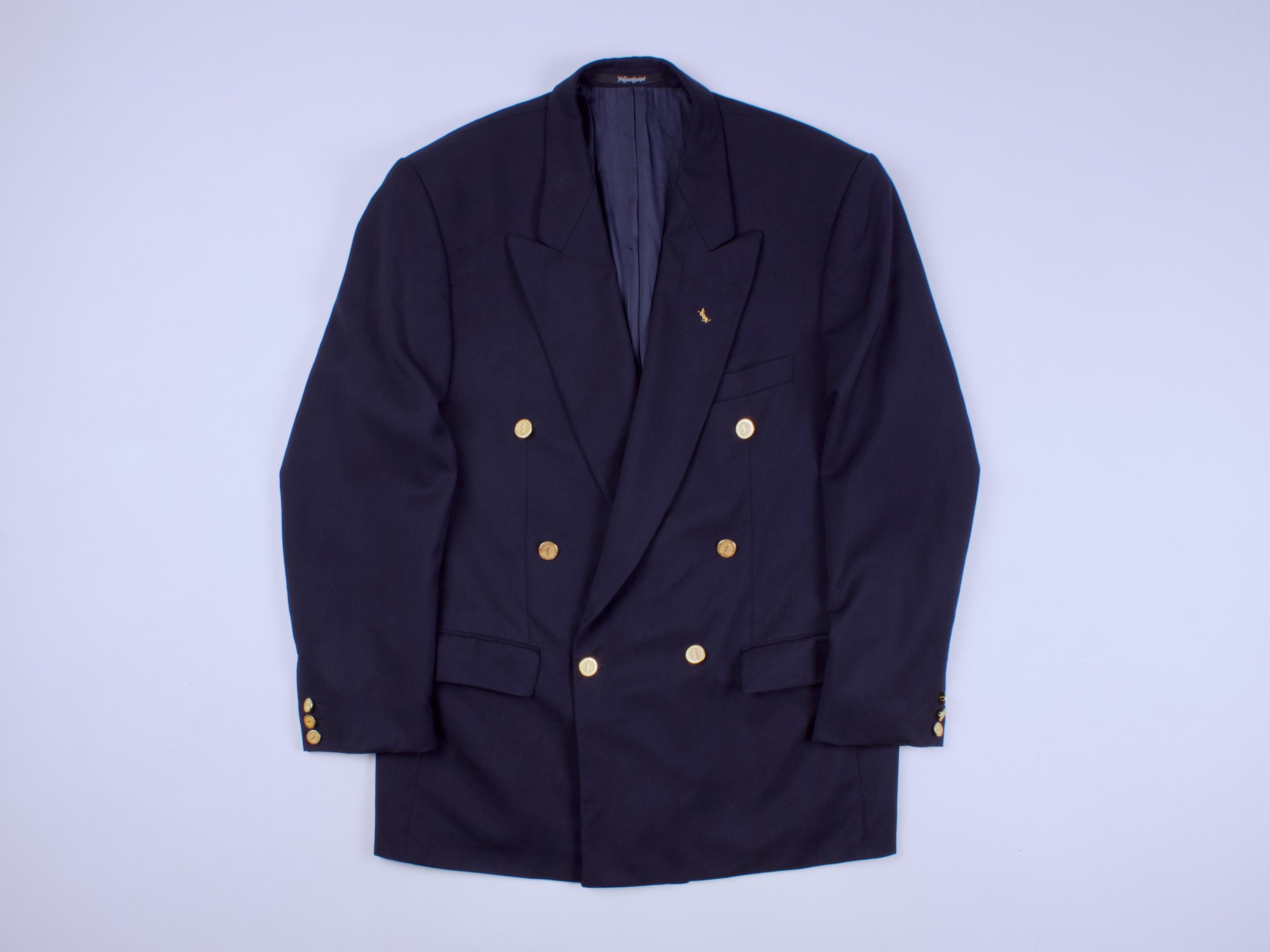 YVES SAINT LAURENT ノーカラージャケット　金ボタン　ネイビー il_fullxfull.7782480650_ba1l.jpg