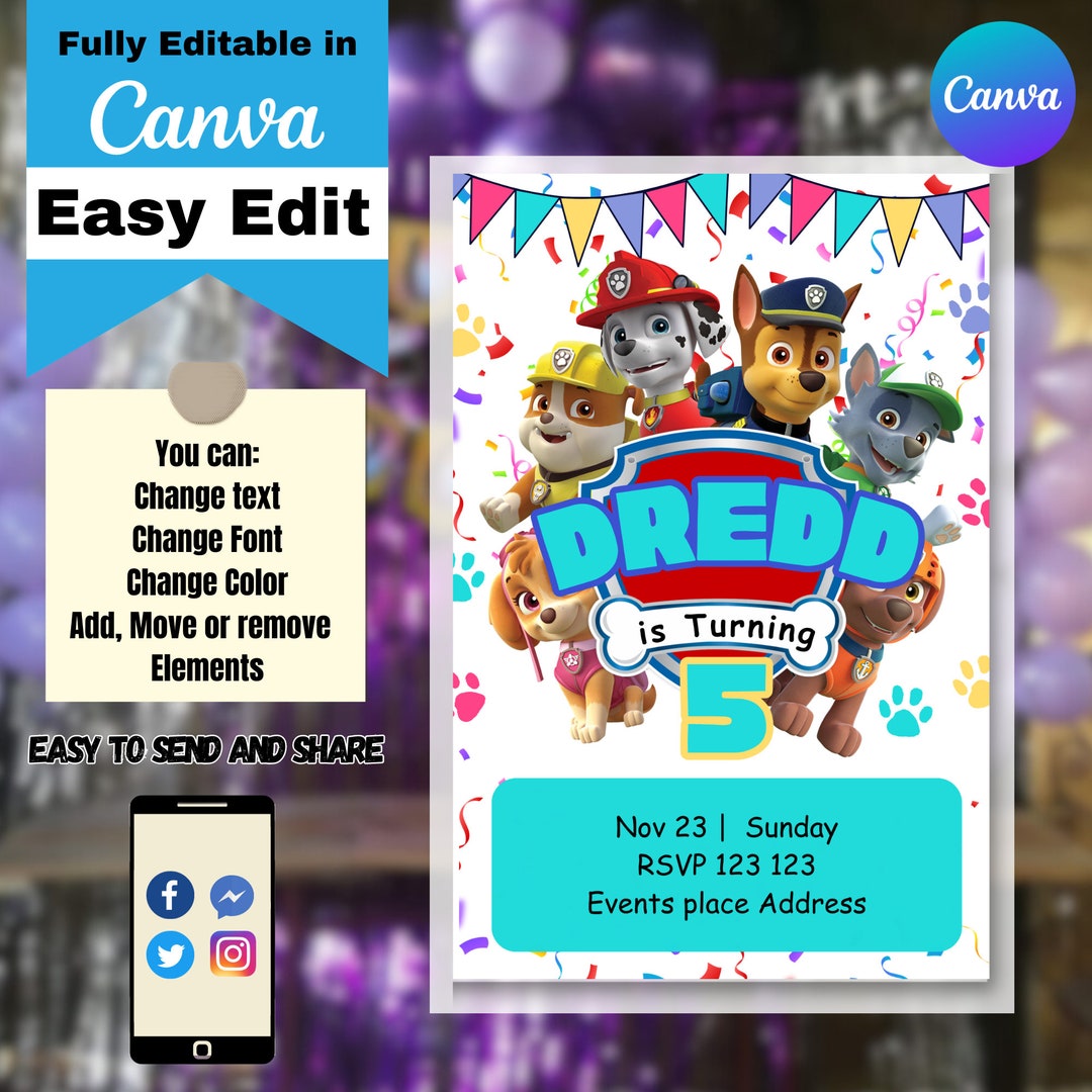 Editable Puppy Birthday Invitation Template Printable Birthday - Etsy