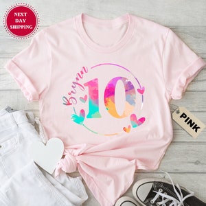 Personalized Birthday Girl Shirt, Custom Age With Kids Name Birthday Shirt, Birthday Gift, Customized 10th Birthday Tee, Tenth Birthday Gift