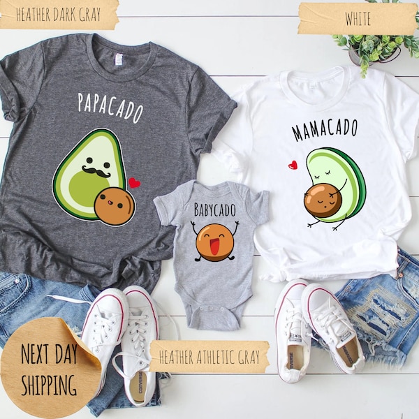 T-shirt Avacado abbinate alla famiglia, Camicia Mamacado, Camicia Papacado, Tutina Babycado, Annuncio di gravidanza, Camicia coppia avocado, Baby Shower