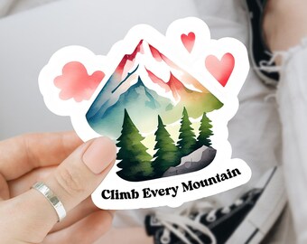 Climb Every Mountain-Mountain Climbing  Decal, Inspirational Quote Sticker of mountains and hearts