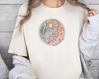 Retro Yin-Yang Tee, Comfort Colors® 1717 T-shirt, hippy retro gift, 100% Cotton, ring-spun, pre-shrunk, eco-friendly, pink and blue crewneck