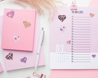 Mushroom Heart Vinyl Planner Stickers-Purple, neutral, white and pink with moons and mushrooms sticker sheet