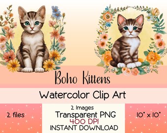 Boho Baby Kittens PNG- INSTANT DOWNLOAD-flowers, cats, images for crafts