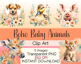 Boho Animals | Baby Farm Animal Clipart | 5 images