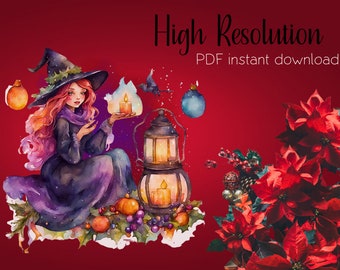 Dark Christmas | Yule | Christmas Witch PNG clipart, use for crafting, projects, scrapbooks, making gifts, or use in your website