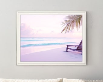 Framed Palm Tree Beach Print | Pastel Beach Photograph | Tropical Beach | Palm Tree Sunshine | Beach Photo Print | Framed Boho Beach Print