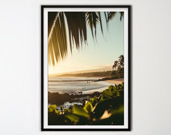 Fine Art Photography Print | Framed Palm Tree Photography | Hawaiian Beach Wall Art | Sunset Beach Photograph Fine Art | Beach Landscape Art
