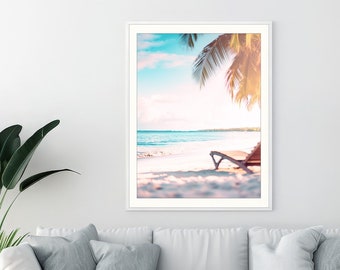 Framed Palm Tree Beach Print | Pastel Beach Photograph | Tropical Beach | Palm Tree Sunshine | Beach Photo Print | Framed Boho Beach Print