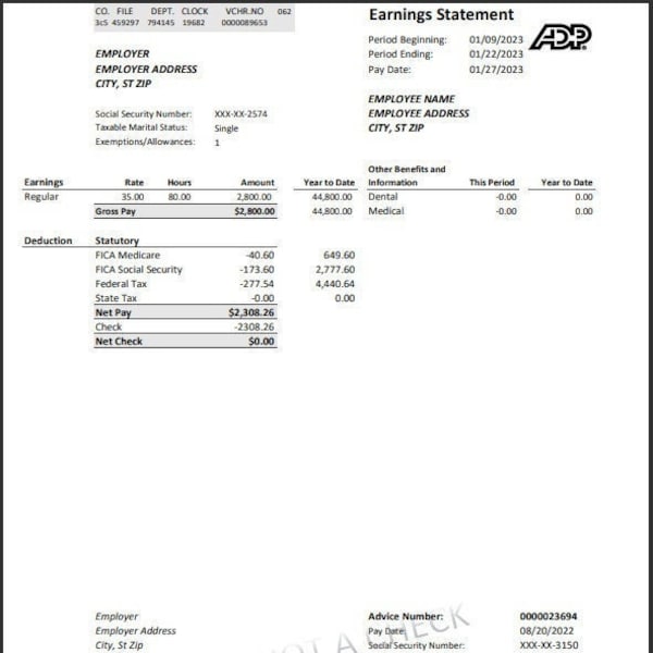 Paystub Template Etsy Paystub Template Etsy