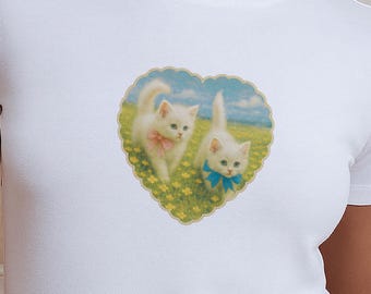 Vintage Cat T-Shirt, Floral Cat Shirt, Cat Lover T-shirt, Cat Lover Gift, Gift for Her, Cat Mom Shirt Gift, Cute Cat Shirts, Cottagecore Top