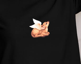 Fawn Tee Coquette Bow Baby Deer Shirt Floral Fawn T-Shirt Cottagecore Deer Shirt Wildlife Tshirt, Nature Lover Gift Deer Angel Wings Tee
