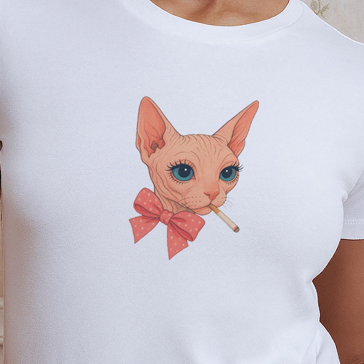 Smoking Sphynx Cat Tee Vintage Smoking Cat Shirt, Cigarette Cat Shirt, Gen Z Joke Shirt, Stupid Brainrot Gift,Cat Lover Gift, Cool Cat Shirt