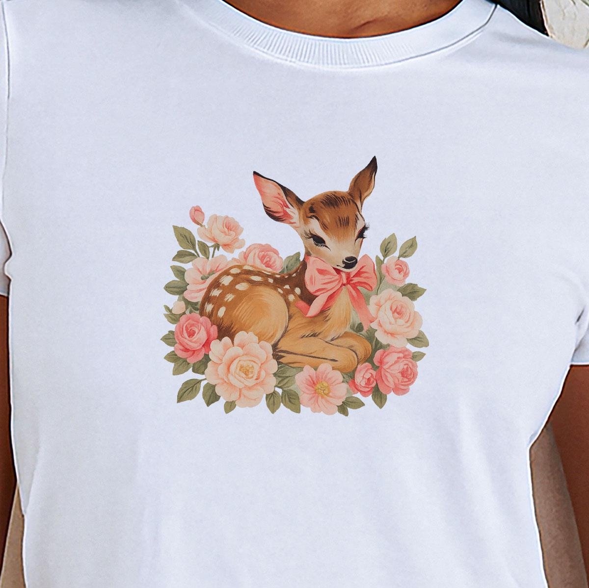 Floral Baby Deer Shirt, Floral Fawn T-Shirt, Baby Fawn Tee, Cottagecore Deer Shirt, Wildlife Tshirt, Nature Lover Gift, Flowers, Fairycore