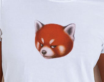 Side Eye Red Panda Tee Tee Kawaii Animal Shirt Coquette Crop Top with Heart Soft Girl Y2K Tee, Fairycore Aesthetic T-Shirt Vintage Retro Tee