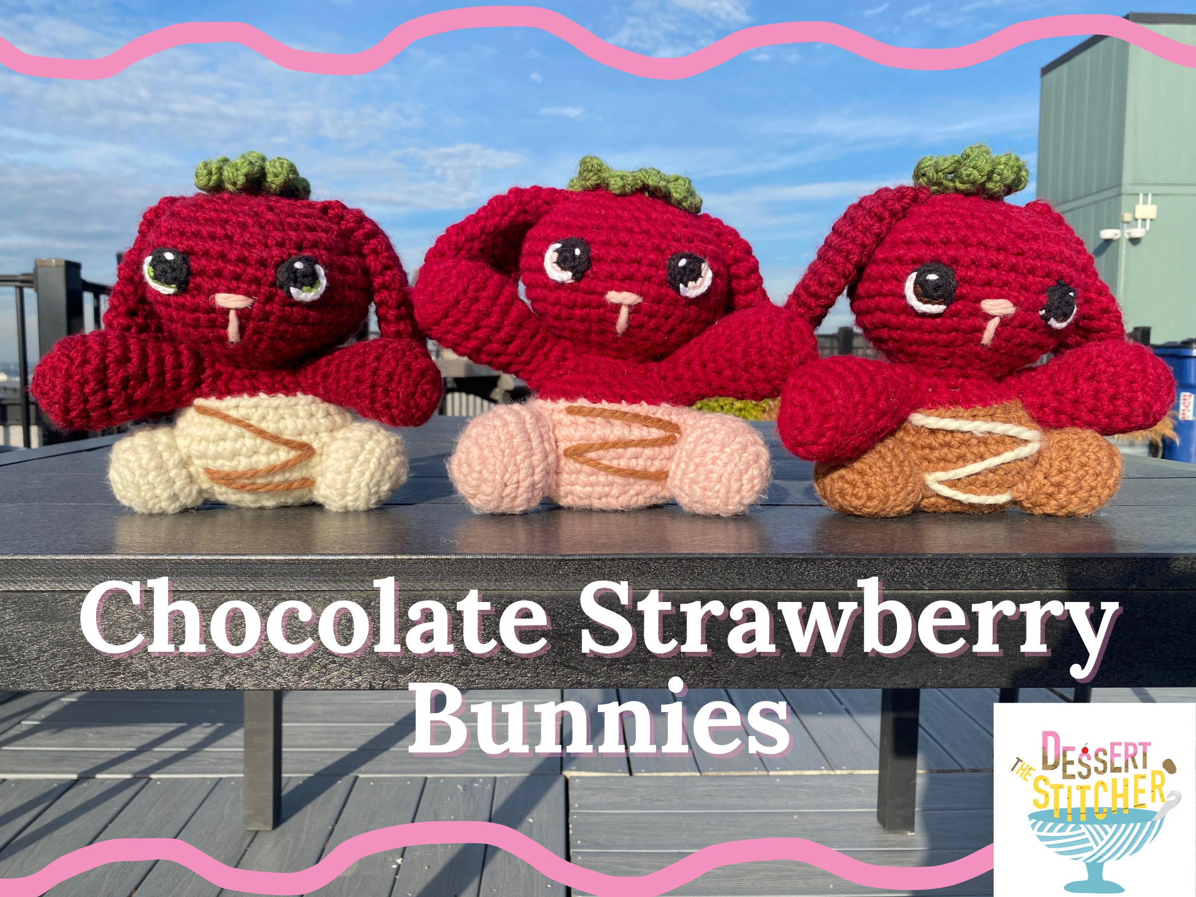 Crochet Pattern Chocolate Strawberry Bunny Rabbit Stuffed Animals - Handmade, Dessert, Unique Gift Idea