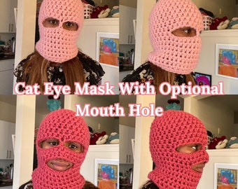Cat Eye with Optional Mouth Hole Ski Mask Crochet Unique Balaclava Beginner 2-in-1 Pattern (Eye holes)