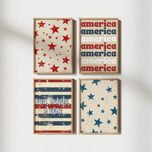 Conjunto de 5 decorações de 4 de julho, impressões digitais para impressão do Memorial Day, arte do Dia da Independência, decorações de 4 de julho, arte patriótica de parede