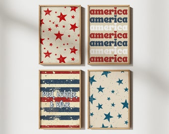 Set di decorazioni del 4 luglio di 5, stampe digitali stampabili del Memorial Day, arte del giorno dell'indipendenza, decorazioni del 4 luglio, arte della parete patriottica