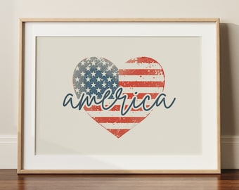 Arte murale patriottica, Decorazione del 4 luglio, Stampe digitali stampabili del Memorial Day, Arte del Giorno dell'Indipendenza, Decorazioni del 4 luglio