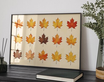 Fall Farmhouse Art, Rustisc Autumn Home Decor, Printable Digital Wall Art, Fall Watercolor, Maple Leaves Wall Decoration, Autumn Prints