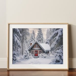 Winter Cabin Wall Art | Printable Digital Cabin Decor | Cabin Christmas Decoration | Rustic Cabin Decor | Winter Scene Wall Art