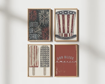 Patriotic Wall Art, Fourth of July Decor Set of 4, Printable Digital Memorial Day Prints, Independence Day Art, 4th of July Decorations