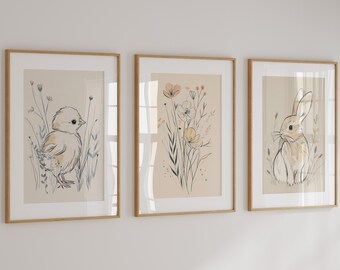 Decorazione pasquale neutra, arte pasquale digitale, arte murale stampabile pasquale vintage, segni pasquali Cottagecore, decorazioni coniglietto pasquale stampa primaverile