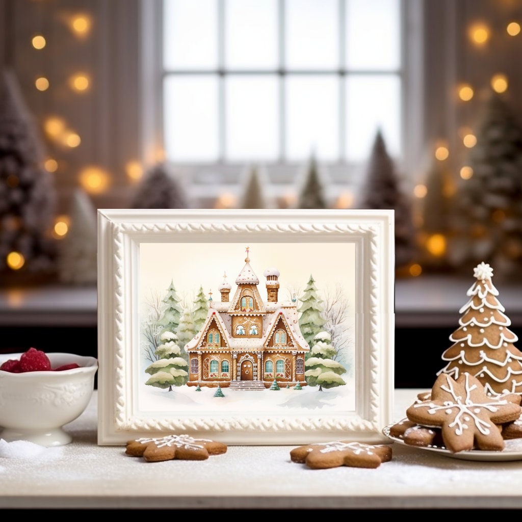 Gingerbread House Decorations Printable Digital Christmas Wall Art