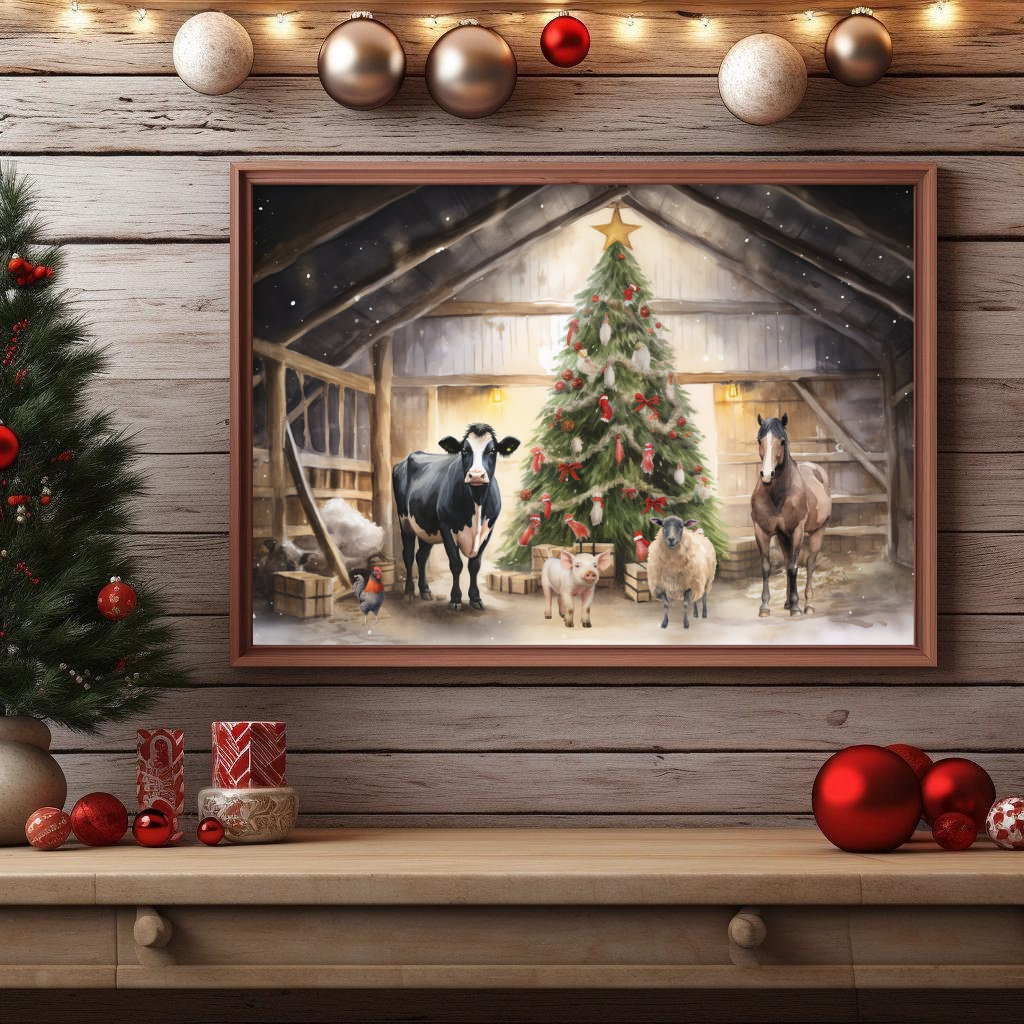Christmas Farm Animal Decoration Printable Digital Christmas Wall Art
