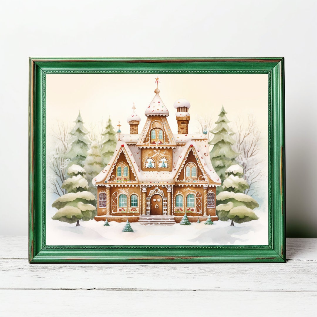 Gingerbread House Decorations Printable Digital Christmas Wall Art